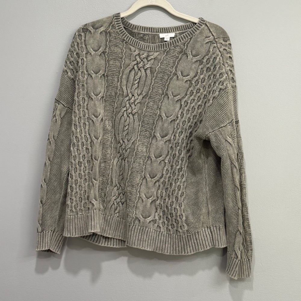 J. Jill Womens Large Petite Green Cable Knit Cotton Sweater SSW227642